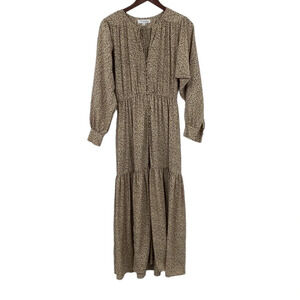 Sweet Baby Jamie Ditsy Shirt Dress Women Size XS Tan Blue Speckled Tiered Ruched